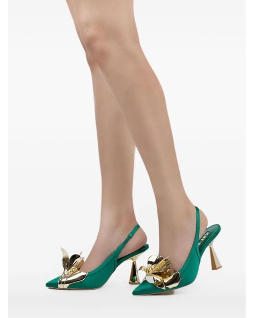 Kat Maconie Green Mules À Appliques Fleurs