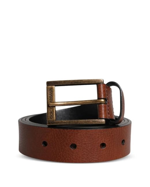 Dolce & Gabbana Brown Logo-Engraved Leather Belt for men