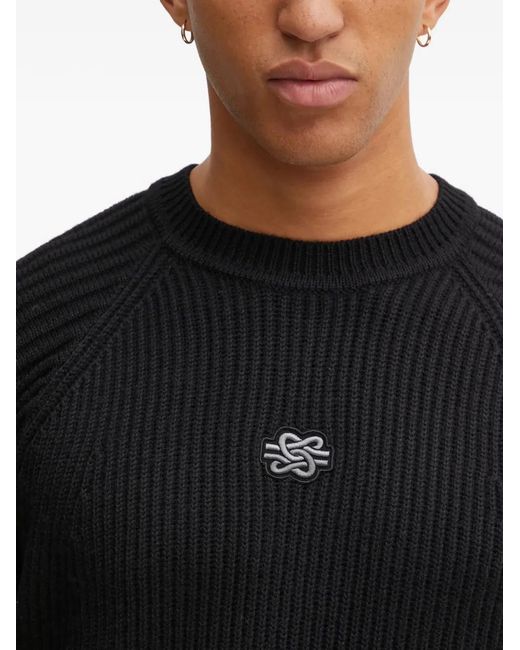 Filling Pieces Black Ribbed Embroidered Sweater for men