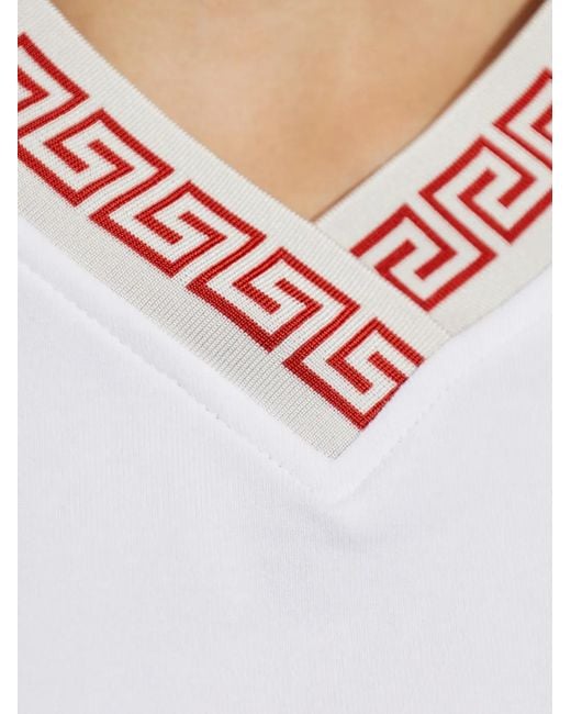 Versace White Greca-Trim V-Neck T-Shirt