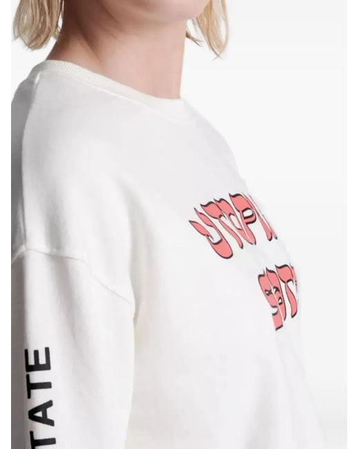 One Teaspoon White Round-Neck Printed Sweatshirt
