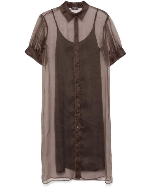 Peserico Brown Semi-Sheer Shirt Dress