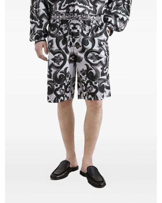 Dolce & Gabbana Gray Maiolica-Print Shorts for men