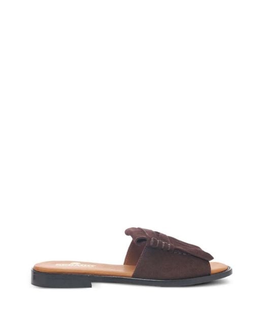 Sebago Brown Fringe-Detail Penny-Slot Sandals