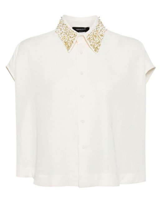 Fabiana Filippi White Bead-embellished Draped Shirt