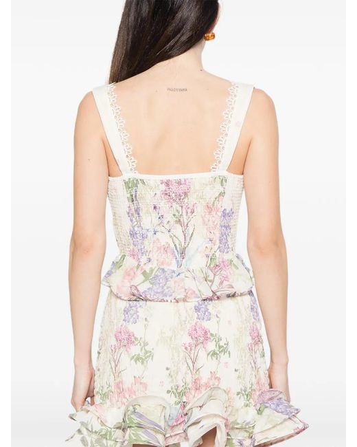 Charo Ruiz White Floral-Print Ruffled Top