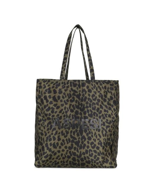 Aspesi Black Animal Print Shopper Bag