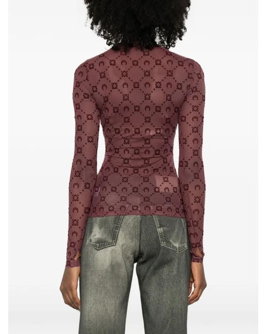 MARINE SERRE Red Moonogram Long-Sleeve Top