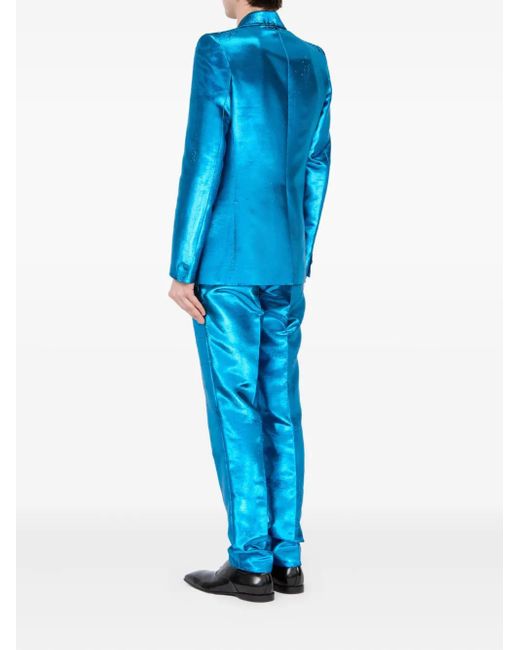 MM6 by Maison Margiela Blue Metallic Shawl-Lapel Blazer for men