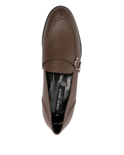 Giorgio Armani Brown Buckle-Detail Leather Loafers