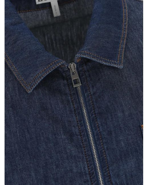 Loewe Blue Logo-Patch Drawstring Denim Jacket for men