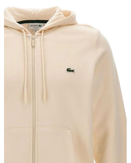 Felpa Con Applicazione Logo E Zip di Lacoste in Natural da Uomo