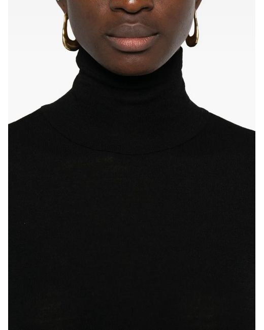 Forte_forte Black Wool Ribbed Jersey Turtleneck T-Shirt Clothing