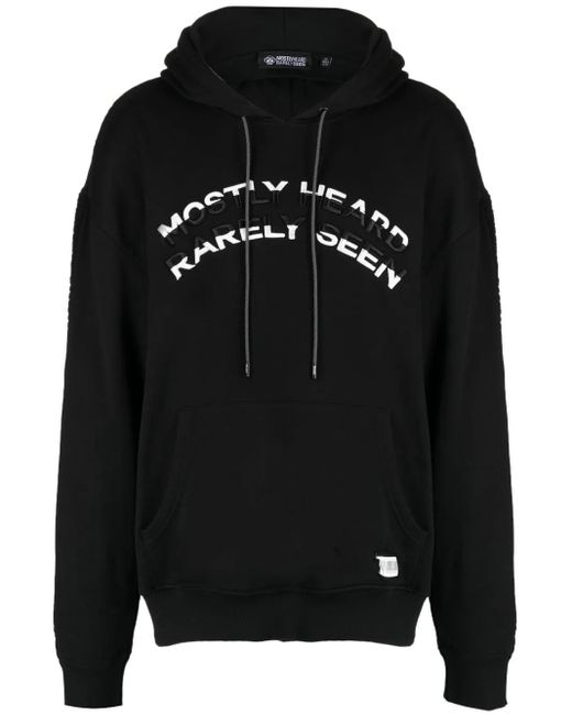 Mostly Heard Rarely Seen Black Logo-Embossed Cotton Hoodie for men