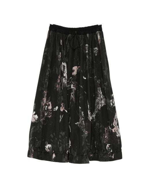 Yohji Yamamoto Black Abstract-Print Drawstring Skirt