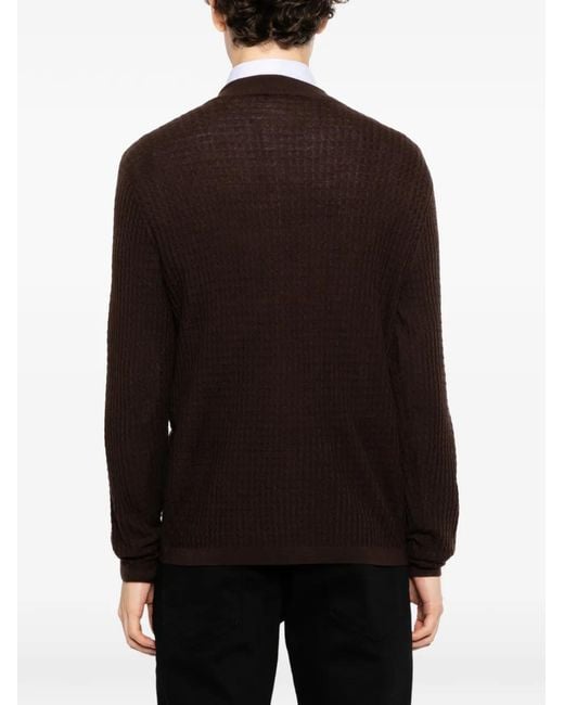 Emporio Armani Black Waffle-Knit Cardigan for men