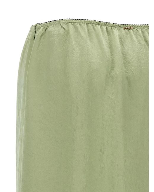 Twinset Green Midi Froissé Satin And Lace Skirt