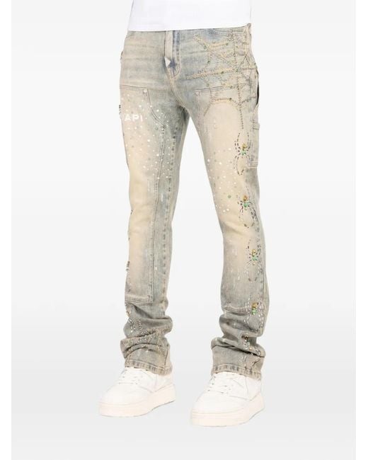 GUAPI Blue Rhinestone-Embellished Distressed Jeans for men