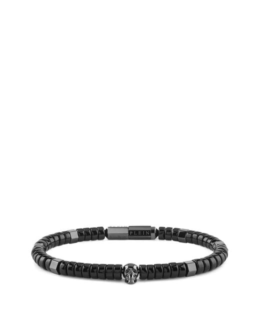 Philipp Plein White Beads Skull-Charm Bracelet for men