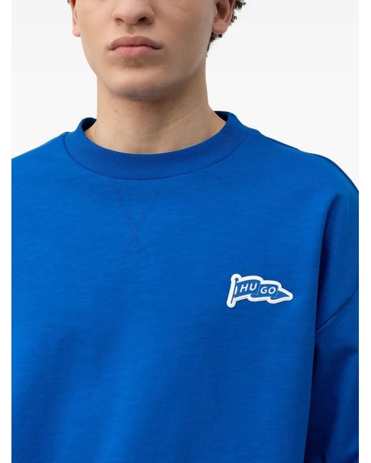 HUGO Blue Logo-Patch Crew-Neck Sweatshirt for men