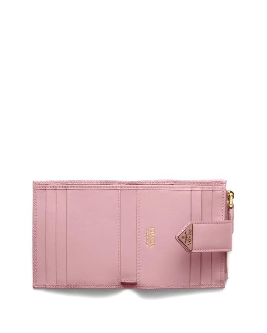 Prada Pink Small Saffiano And Smooth Leather Wallet