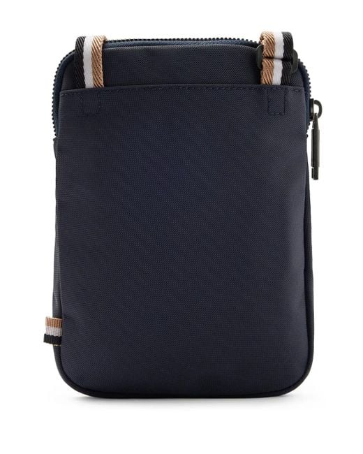Boss Blue Logo-Print Canvas Crossbody Bag for men