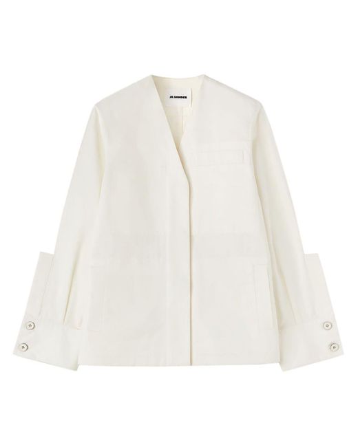 Jil Sander White V-neck Cotton-blend Jacket