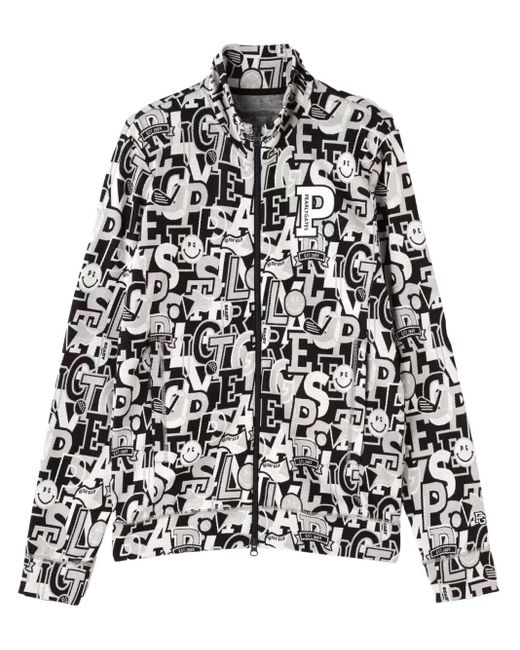 PEARLY GATES Black Logo-Intarsia Track Jacket for men