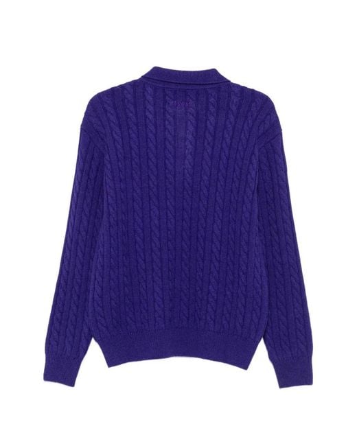 MSGM Purple Cable-Knit Polo-Collar Knit