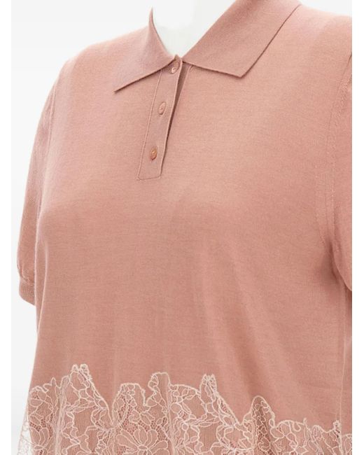 Fendi Pink Lace-Insert Polo Top
