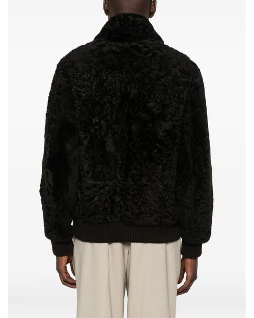 P.A.R.O.S.H. Black Lamb-Fur Zip-Up Bomber Jacket