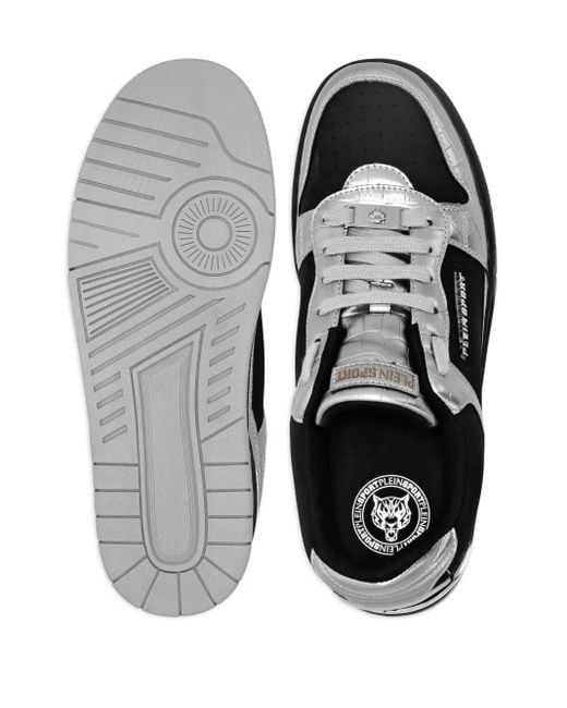 Philipp Plein Black Crocodile-Effect Panel Sneakers
