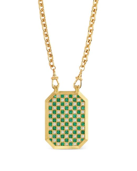 Marie Lichtenberg Metallic Checkered Emerald And Diamond Necklace