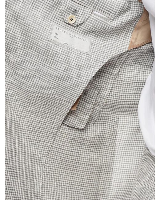 Brunello Cucinelli Gray Houndstooth Double-Breasted Suit for men