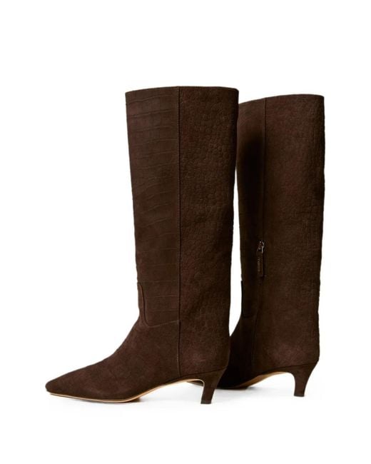Twinset Brown Crocodile Print Suede High Boots