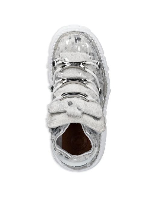 New Rock White Pelo Calvas Blanco Plata, Tank Blanco Torn Dotted Platform Sneakers