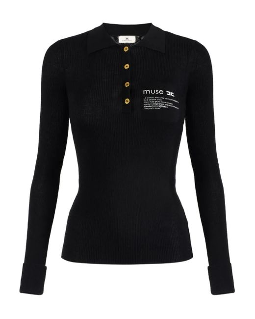 Elisabetta Franchi リブ ポロシャツ Black
