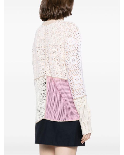 MARINE SERRE Pink Regenerated Crochet-knit Jumper