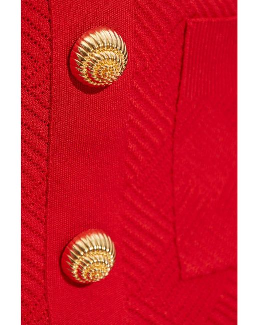 Balmain Red Button-Embellished Midi Skirt