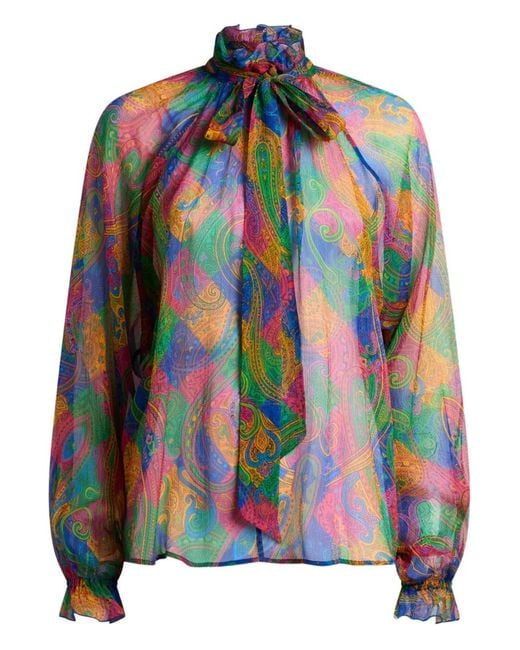 Etro Green Geometric Paisley Silk Top