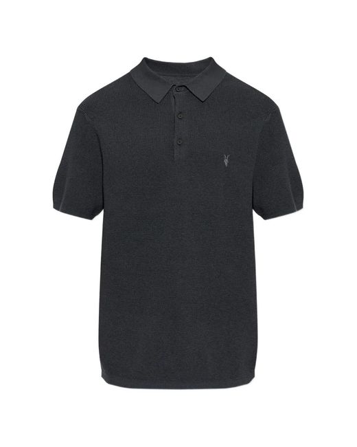 AllSaints Black Aspen Waffle-Knit Polo Shirt for men