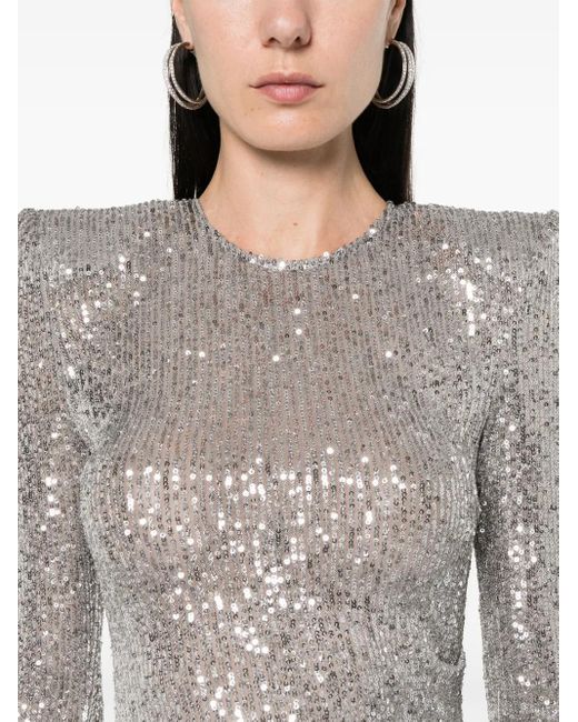 Elisabetta Franchi Gray Sequin Asymmetric Midi Dress