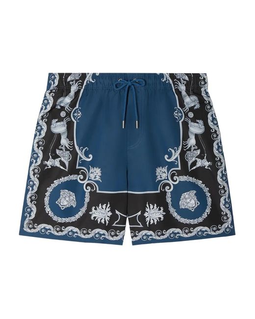 Versace Blue Printed Swim Boardshorts for men