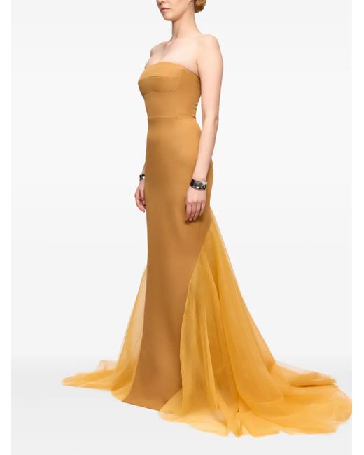 V:PM ATELIER Yellow Strapless Tulle-Overlay Gown