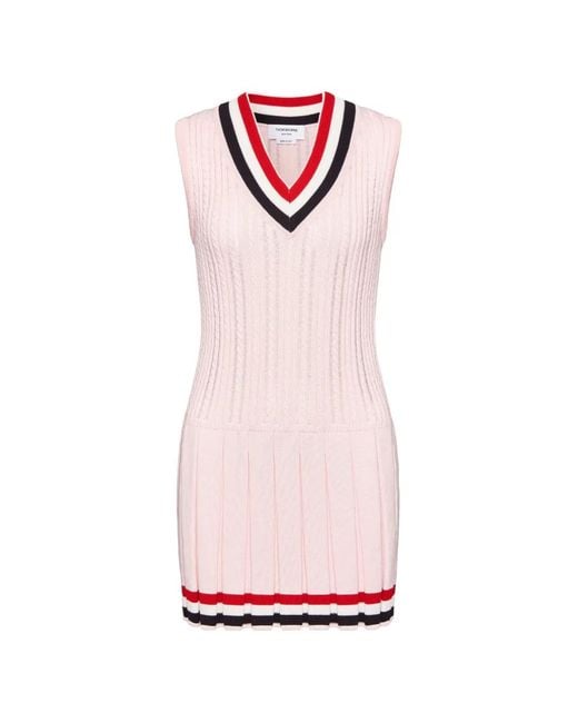 Thom Browne Pink Cricket Rwb Stripe Ladder Cable Mini Dress