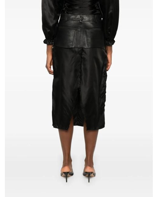 Balenciaga Black Leather-Panel Midi Skirt
