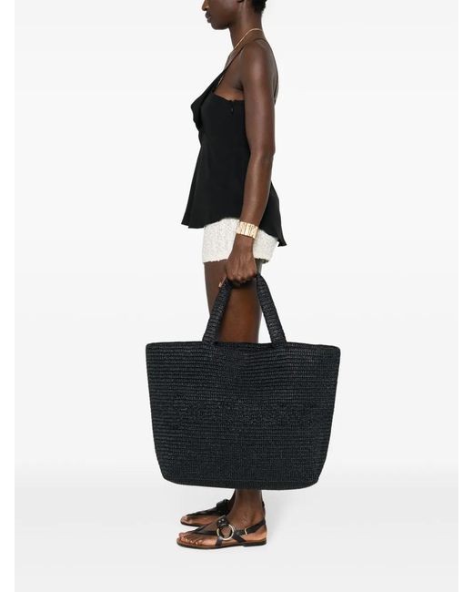 Saint Laurent Black Raffia Tote Bag