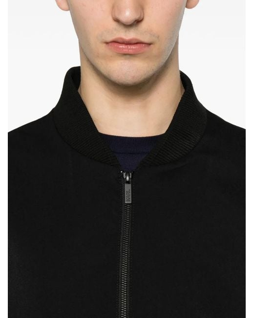 Karl Lagerfeld Black Ribbed-Trim Zip-Up Jacket for men