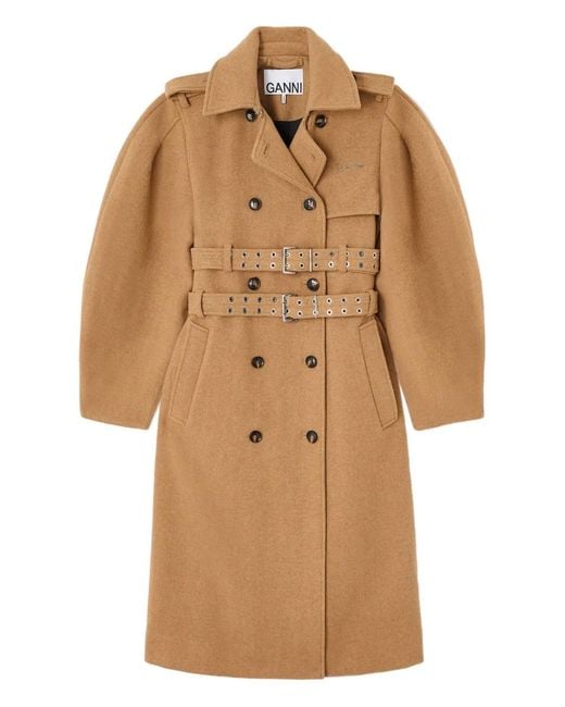 Ganni Natural Belted Double-Breasted Trench Coat