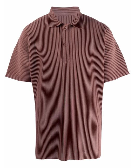 Homme Plissé Issey Miyake Brown Pleated Polo Shirt for men